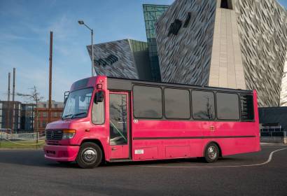 30 Seater Pink Fire Engine Party Bus Hire Belfast - Party Bus NI - Party Buses Northern Ireland